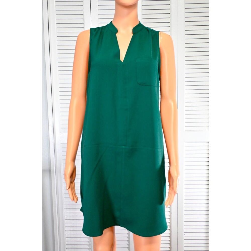 Lush Womens XS Green Sleeveless Shift Dress V-Neck Pocket Mini Casual